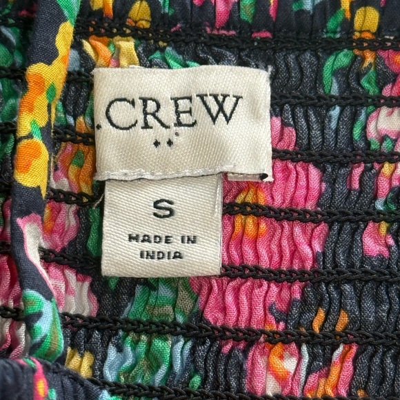 J Crew Floral Smocked Tiered Sleeveless A-Line Midi Dress Boho Navy Pink Size S - Picture 11 of 15